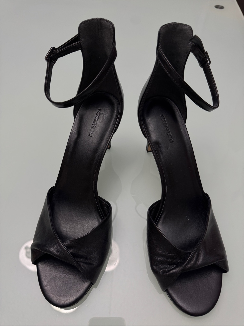 Nordstrom leather Black Ankle-Strap Knotted Heels